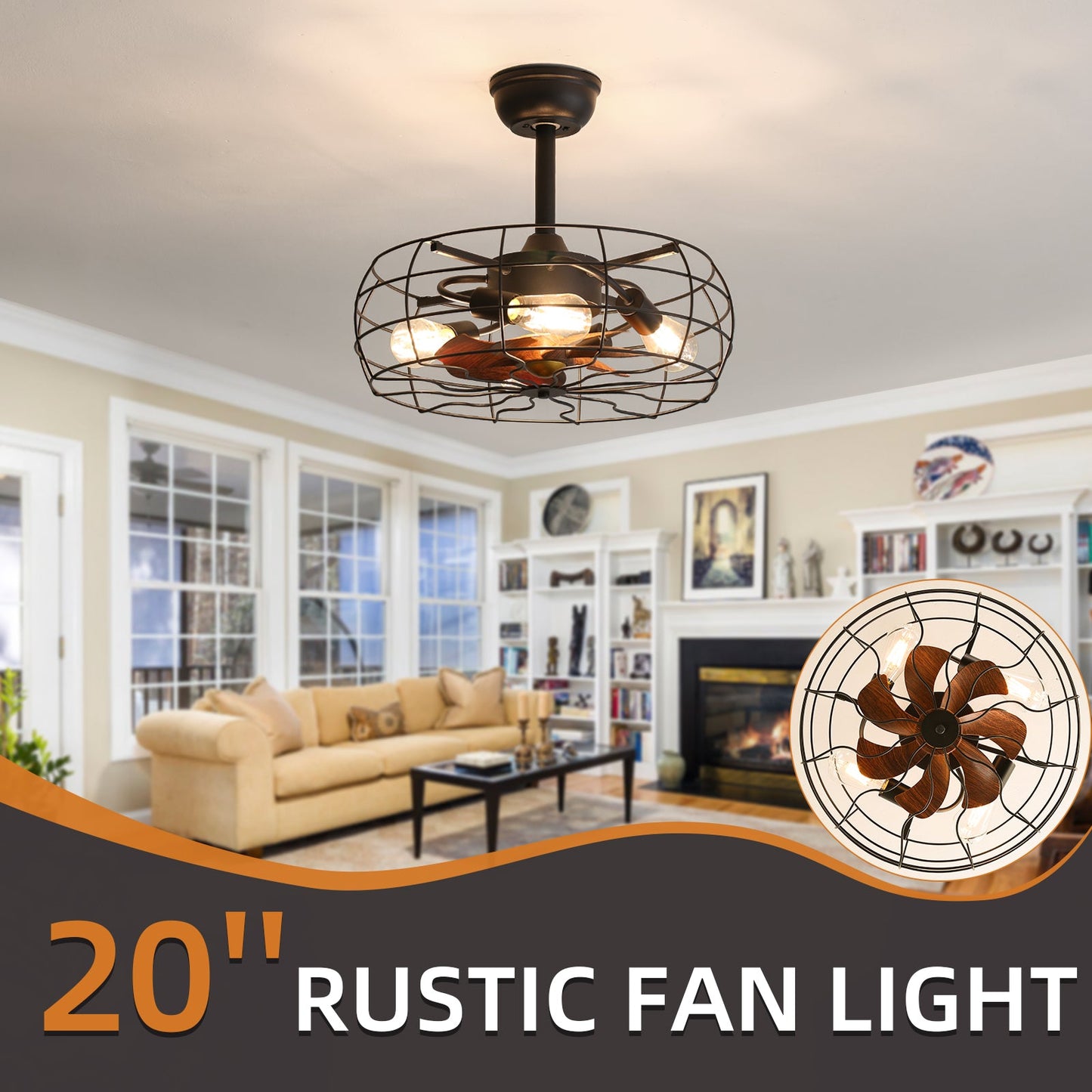 19inch Cage Retro Reiling Fan with Lights - Korvel