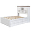 Solid Pine Captain Bookcase Bed with Trundle Bed and 3 Spacious Under Bed Drawers in Casual,Full, White+Walnut - Korvel