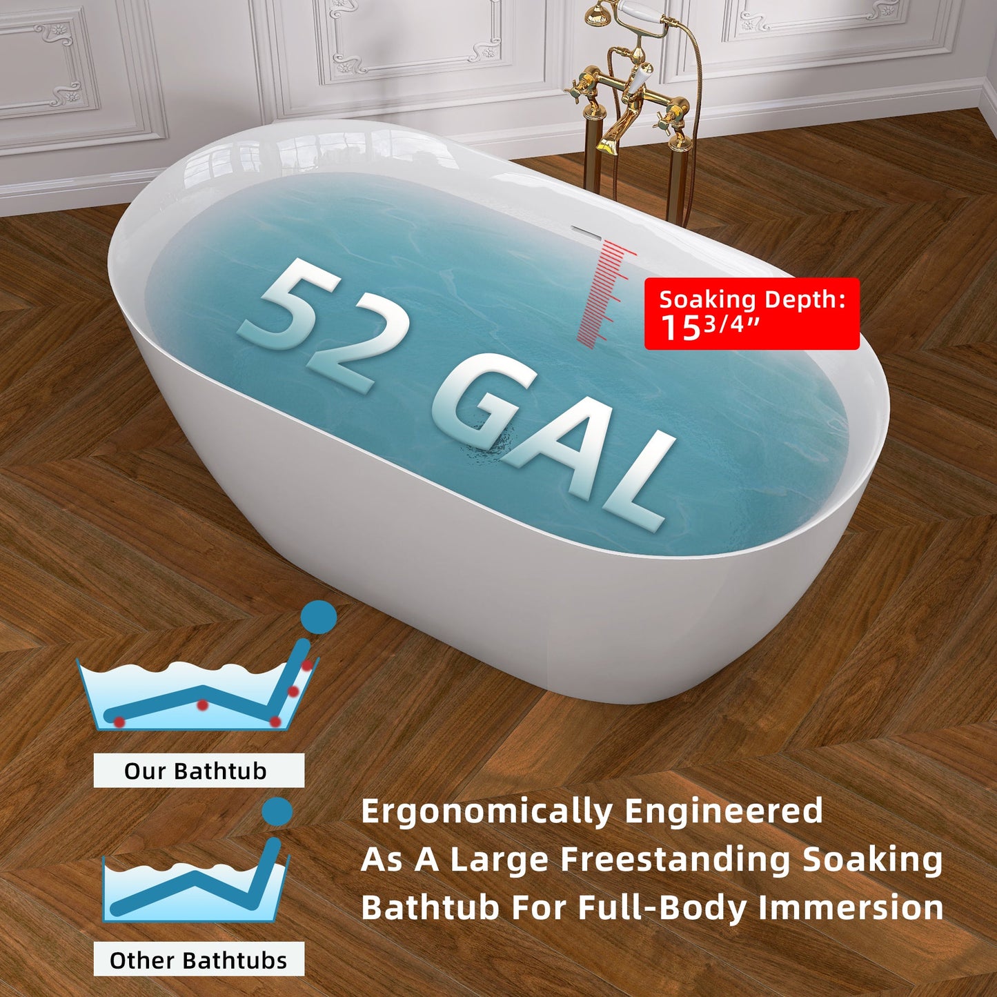 51 Inch Acrylic Freestanding Bathtub Contemporary Soaking White Tub with Overflow and Pop-up Drain Glossy White - Korvel