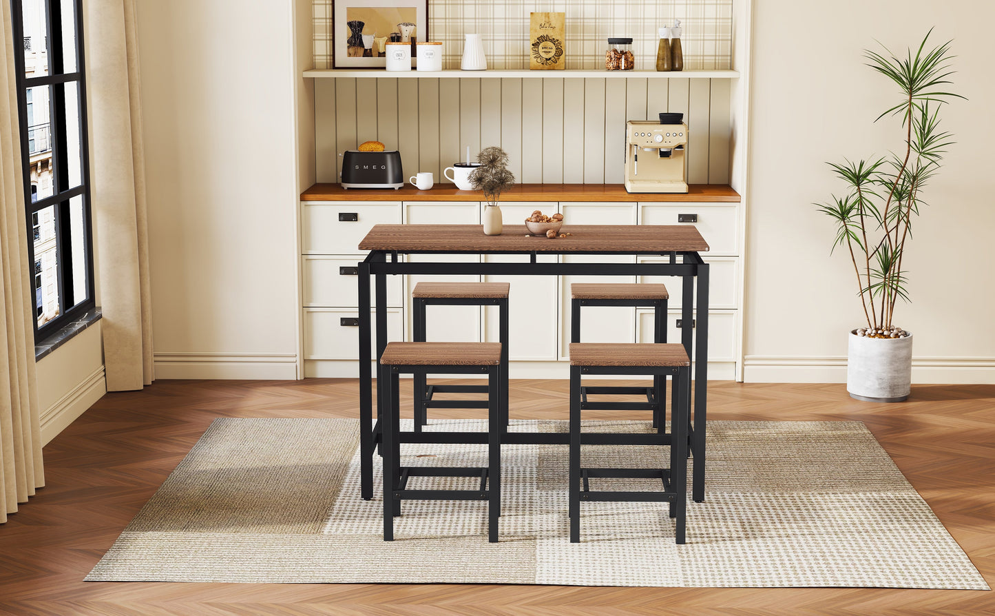 TREXM 5-Piece Compact Bar Table Set - Modern Industrial Design