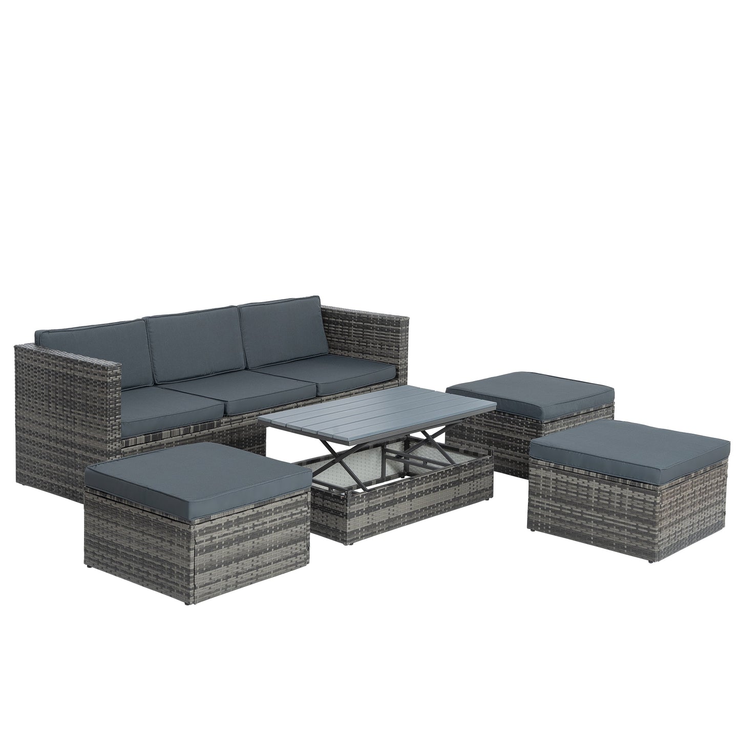 Patio Furniture, Outdoor Furniture, Seasonal PE Wicker Furniture,5 Set Wicker Furniture With Plywood Coffee Table - Korvel