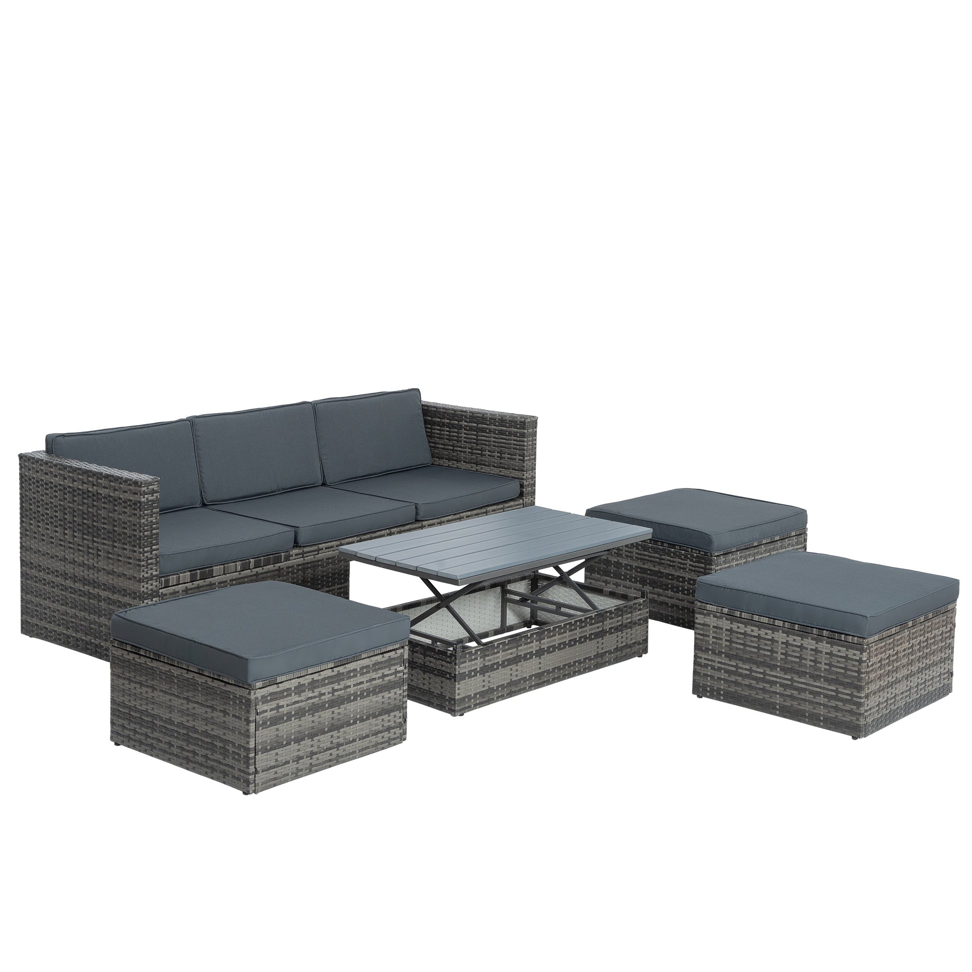 Patio Furniture, Outdoor Furniture, Seasonal PE Wicker Furniture,5 Set Wicker Furniture With Plywood Coffee Table - Korvel