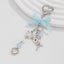 Little Fresh Love Bow Ribbon Keychain Sweet Wind Imitation Pearl Alloy Pendant - Korvel