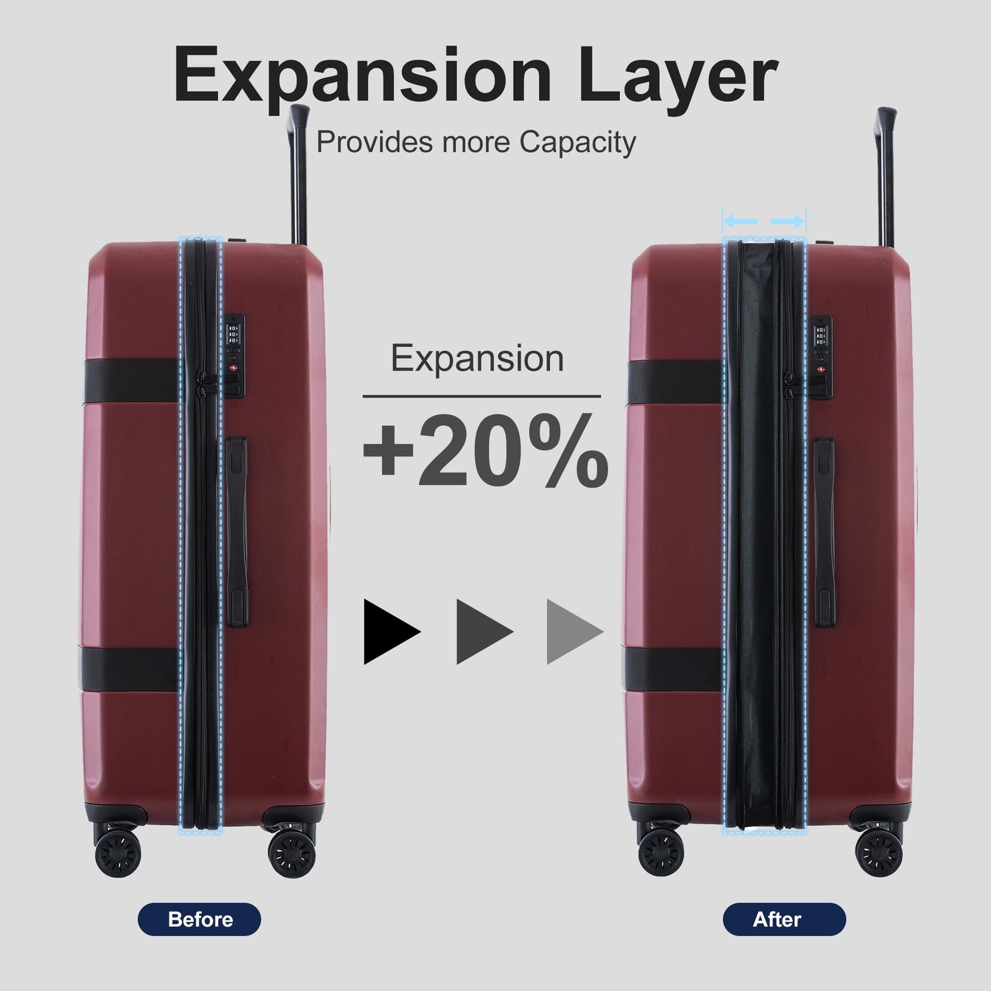 Expandable 3-Piece Luggage Set with Spinner Wheels - Red