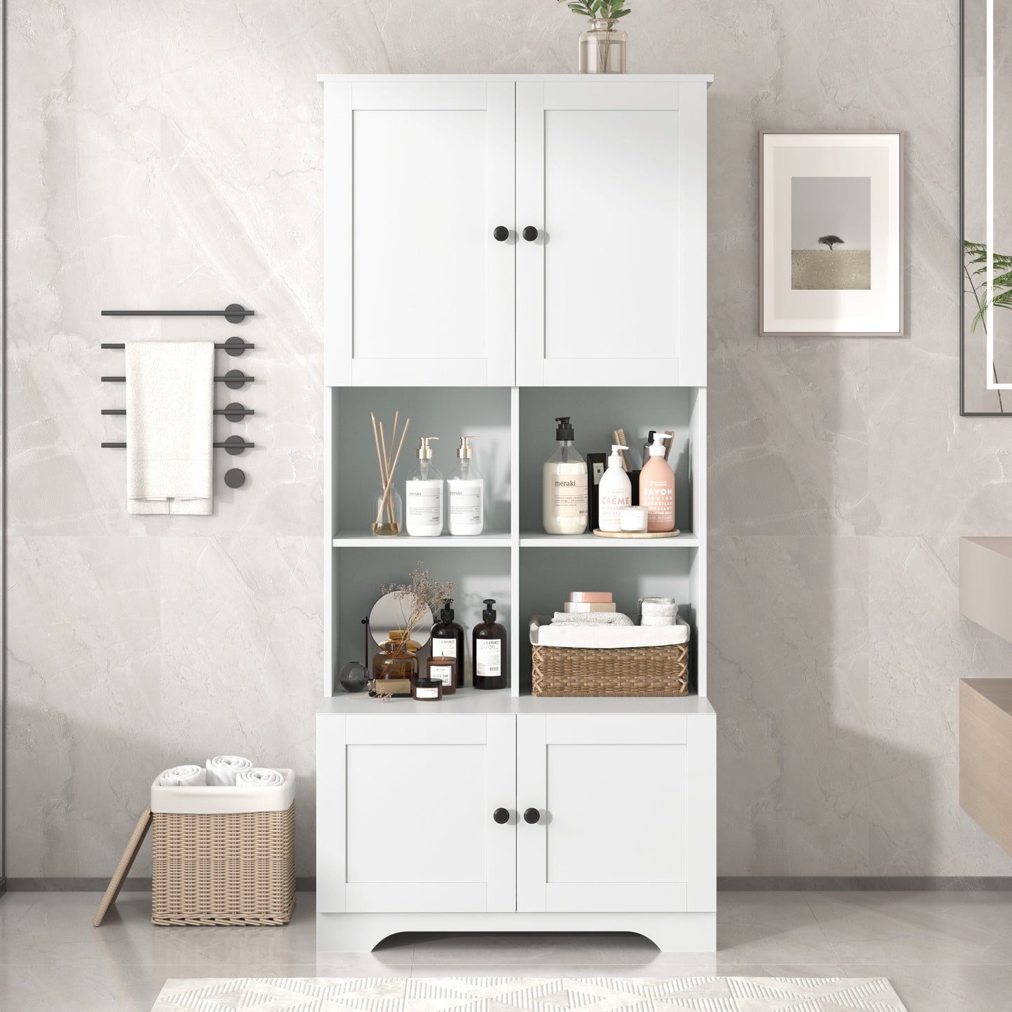 Elegant 4-Door Bathroom Storage Cabinet with Adjustable Shelves