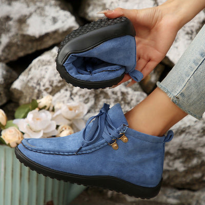 Lace-up Suede Sneakers for Women with Thick Sole