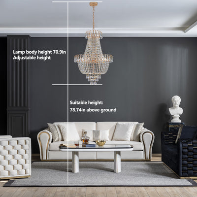 Golden crystal pendant light, large modern luxury ceiling lighting (without light bulbs) - Korvel