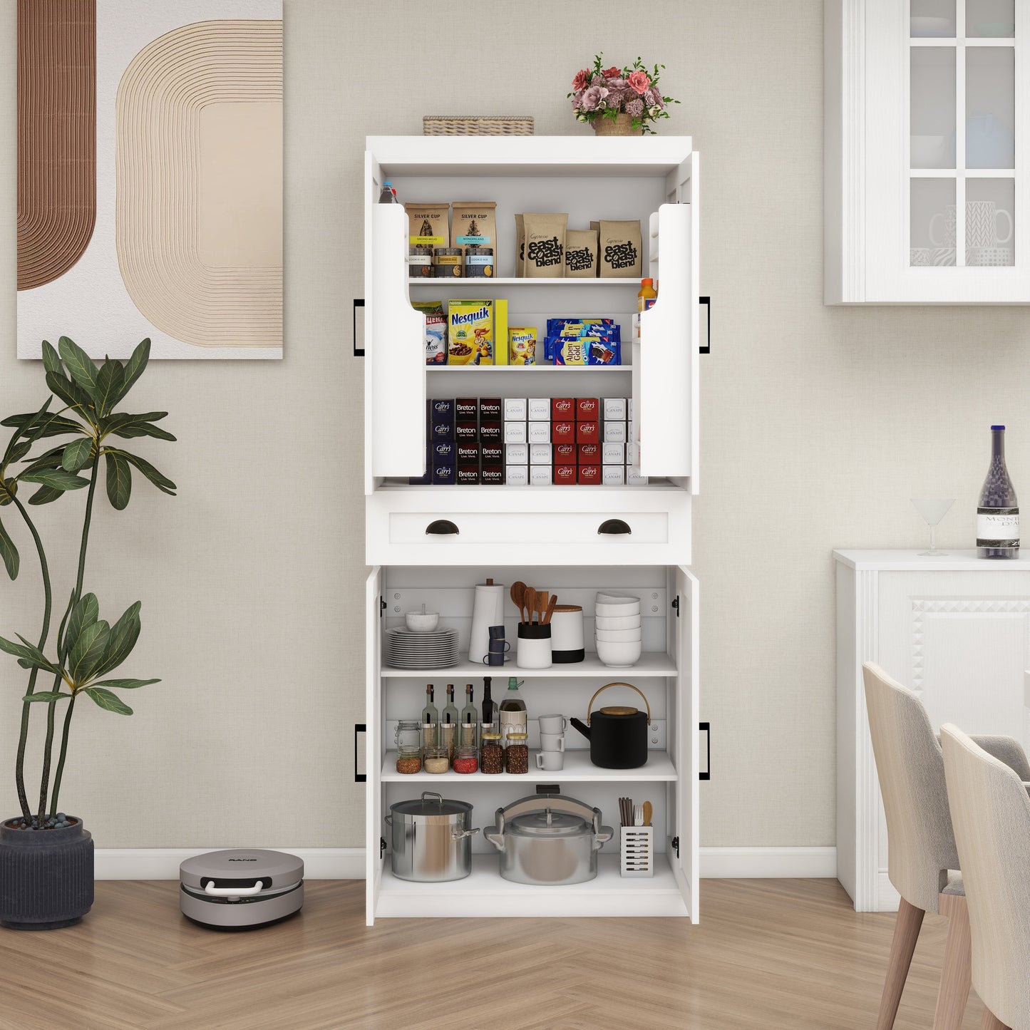 Elegant 71" Kitchen Pantry Storage Cabinet with Adjustable Shelves