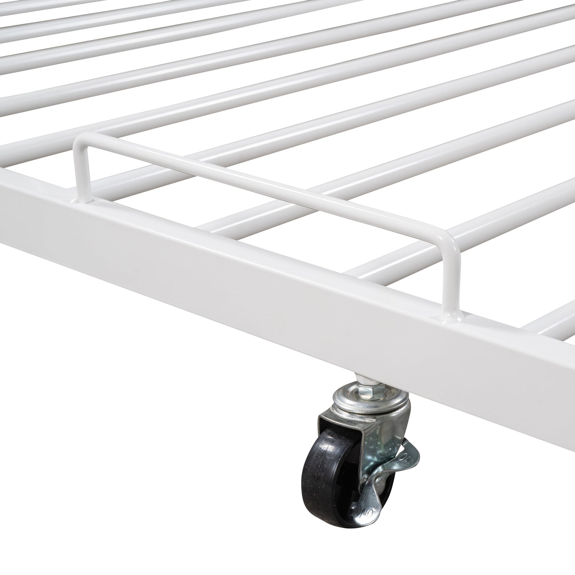 Full Size Metal Platform Bed Frame with Trundle, USB Ports and Slat Support No Box Spring Needed White - Korvel