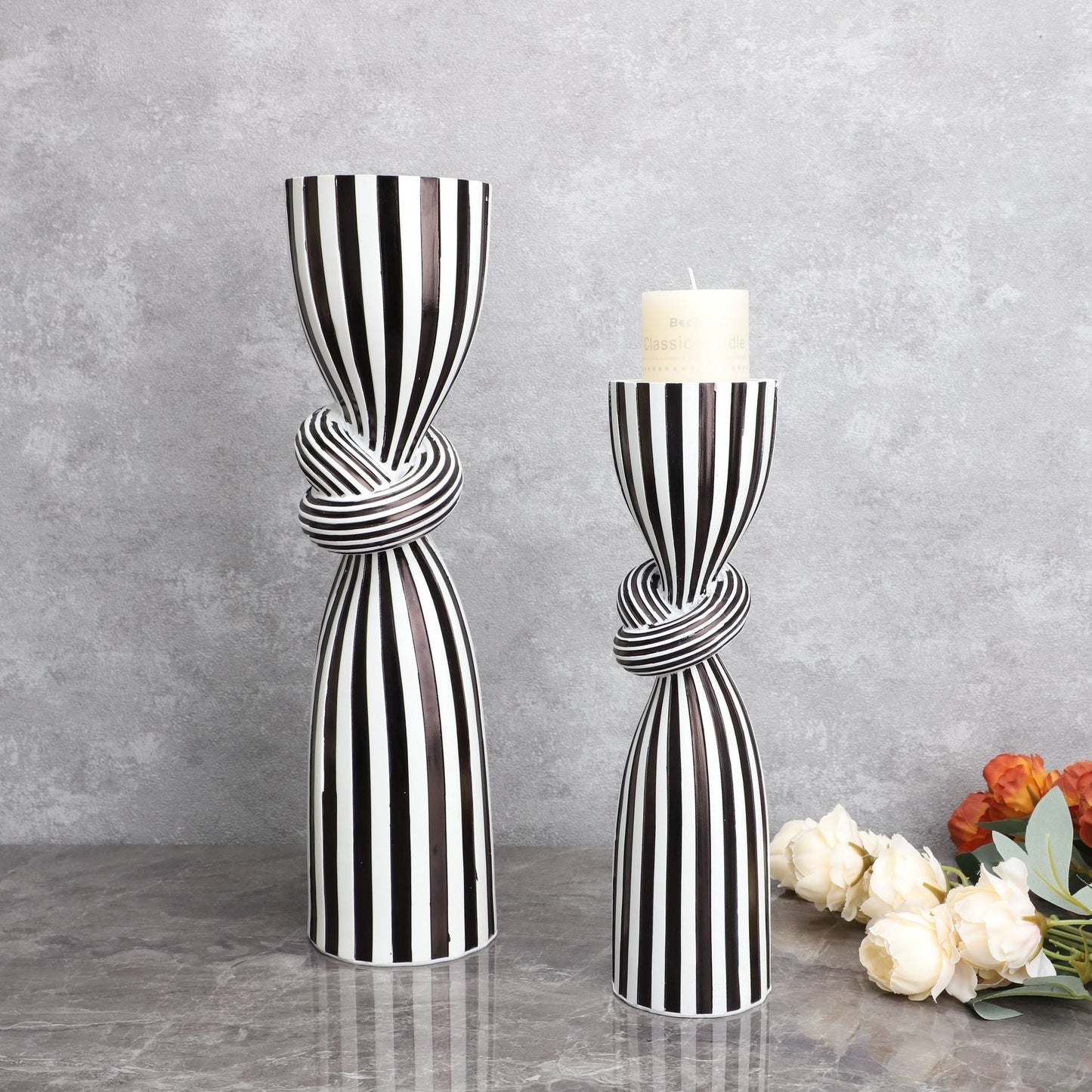 Creative Irregular Resin Candle Holder Living Room Desktop Black White Stripe Candle Holder Decoration Home Candle Container - Korvel