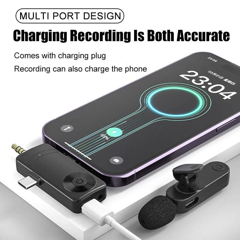 3 In 1 Wireless Lavalier Microphone Plug And Play Intelligent Noise Reduction Mini Mic For iPhone Android Live Broadcast - Korvel
