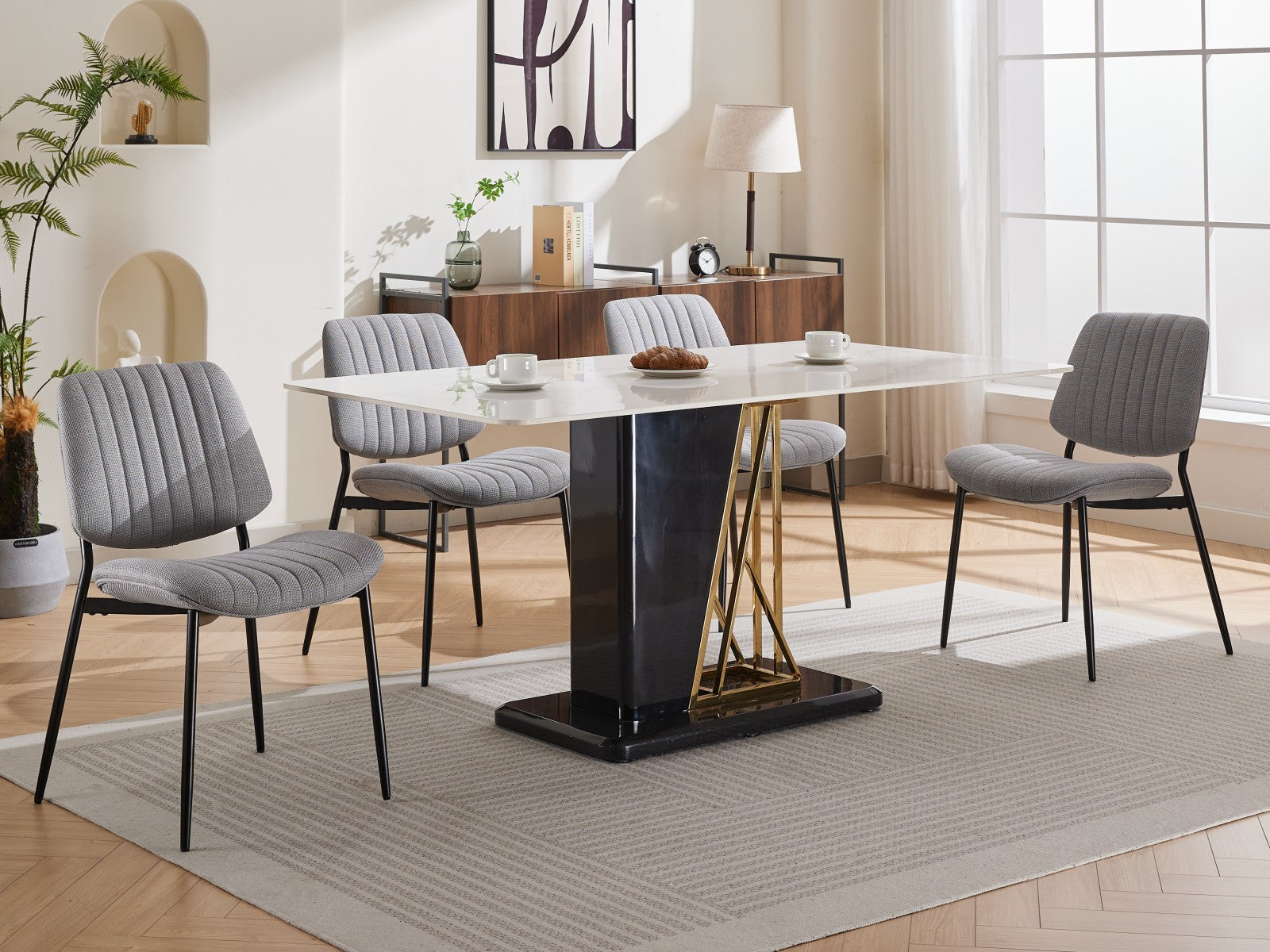 2-piece retro linen chair set with curved wooden backrest, cushioned seat, adjustable metal legs, (gray linen) - Korvel