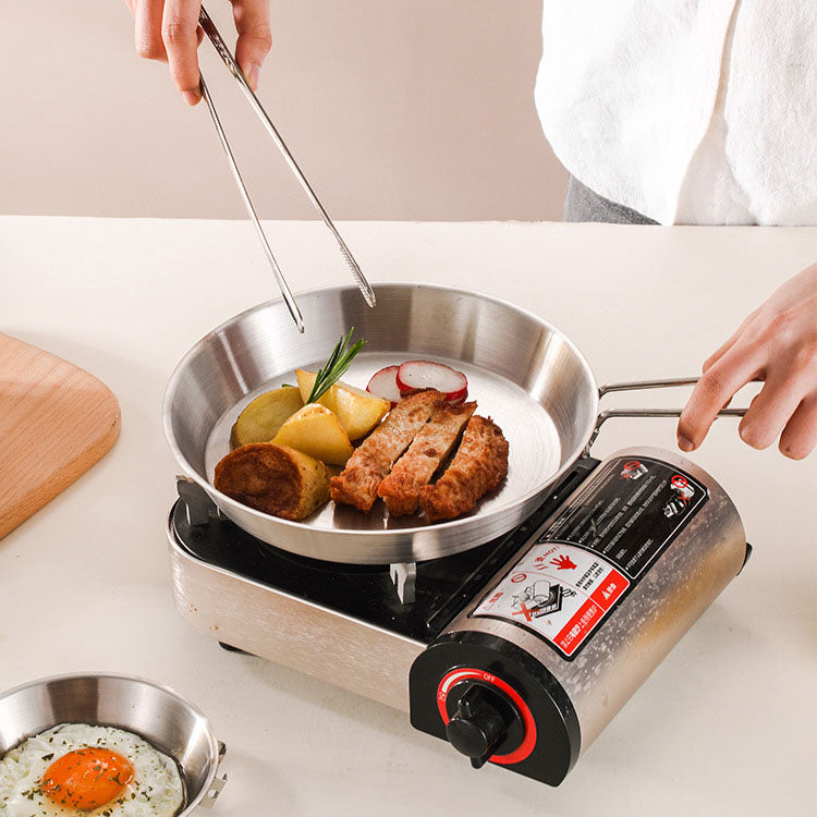 stainless steel folding handle frying pan outdoor flat bottomed frying pan mini frying pan portable frying pan camping equipment - Korvel