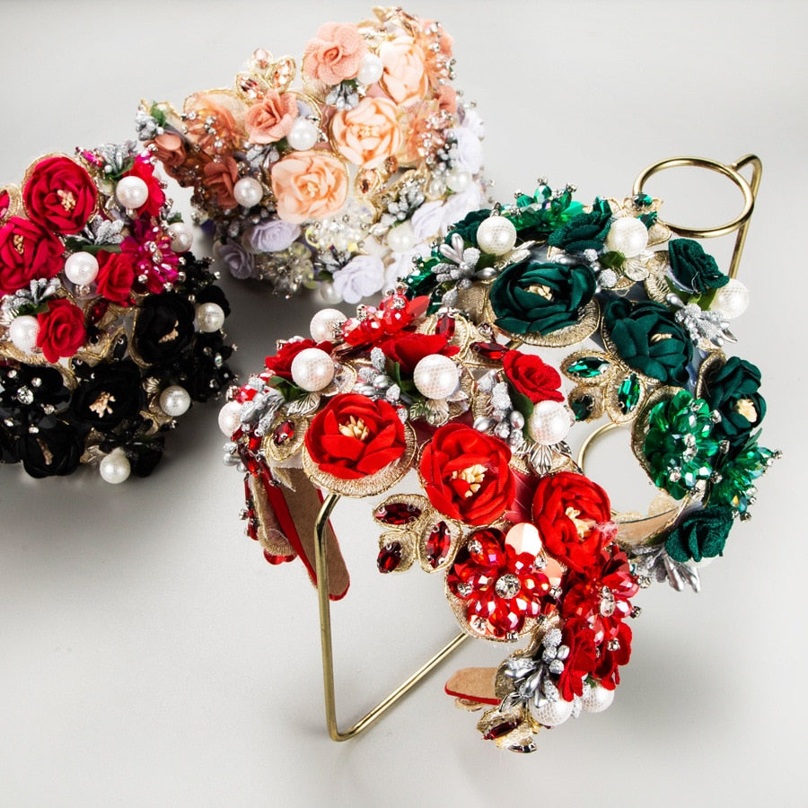 Luxury Baroque Rhinestone Pearl Flower Headband Fashion Hair Accessories For Women Trendy Party Hairband Hair Band Girl Headwear - Korvel