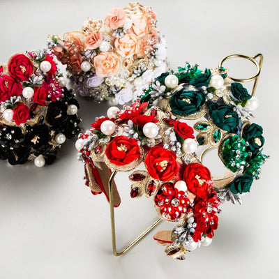 Luxury Baroque Rhinestone Pearl Flower Headband Fashion Hair Accessories For Women Trendy Party Hairband Hair Band Girl Headwear - Korvel