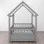 Twin Size Floor Wooden Bed with House Roof Frame Fence Guardrails Grey - Korvel