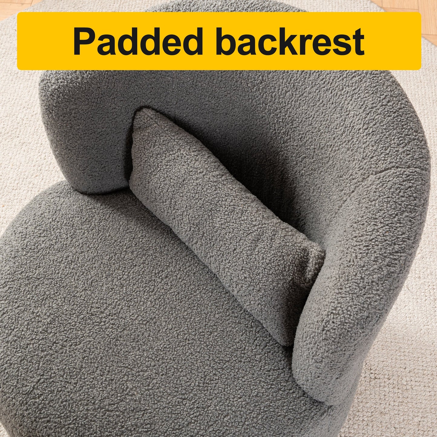 Grey Plush Swivel Accent Chair - Contemporary Round Armchair with 360° Rotation and Metal Base for Living Room Elegance - Korvel