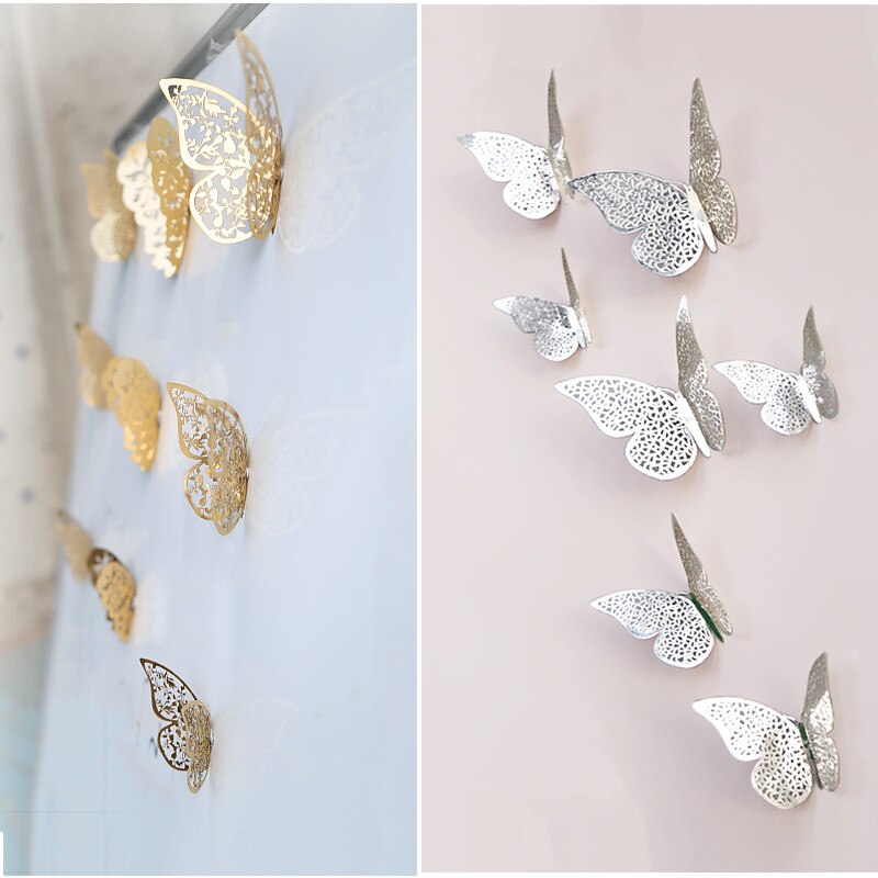 12pcs 3D Hollow Butterfly Wall Sticker for Home Decor DIY Butterflies Fridge stickers  Room Decoration Party Wedding Decor - Korvel