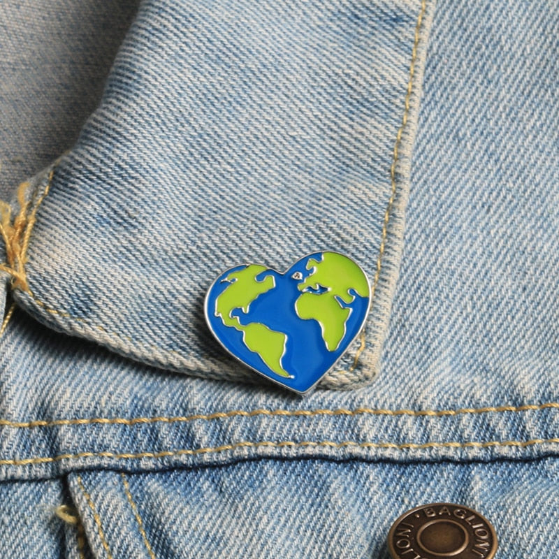 Earth Heart Enamel Pins Protect the Earth Ecology Metal Badge Love Green Earth Brooches Unisex Fashion Jewelry accessories - Korvel