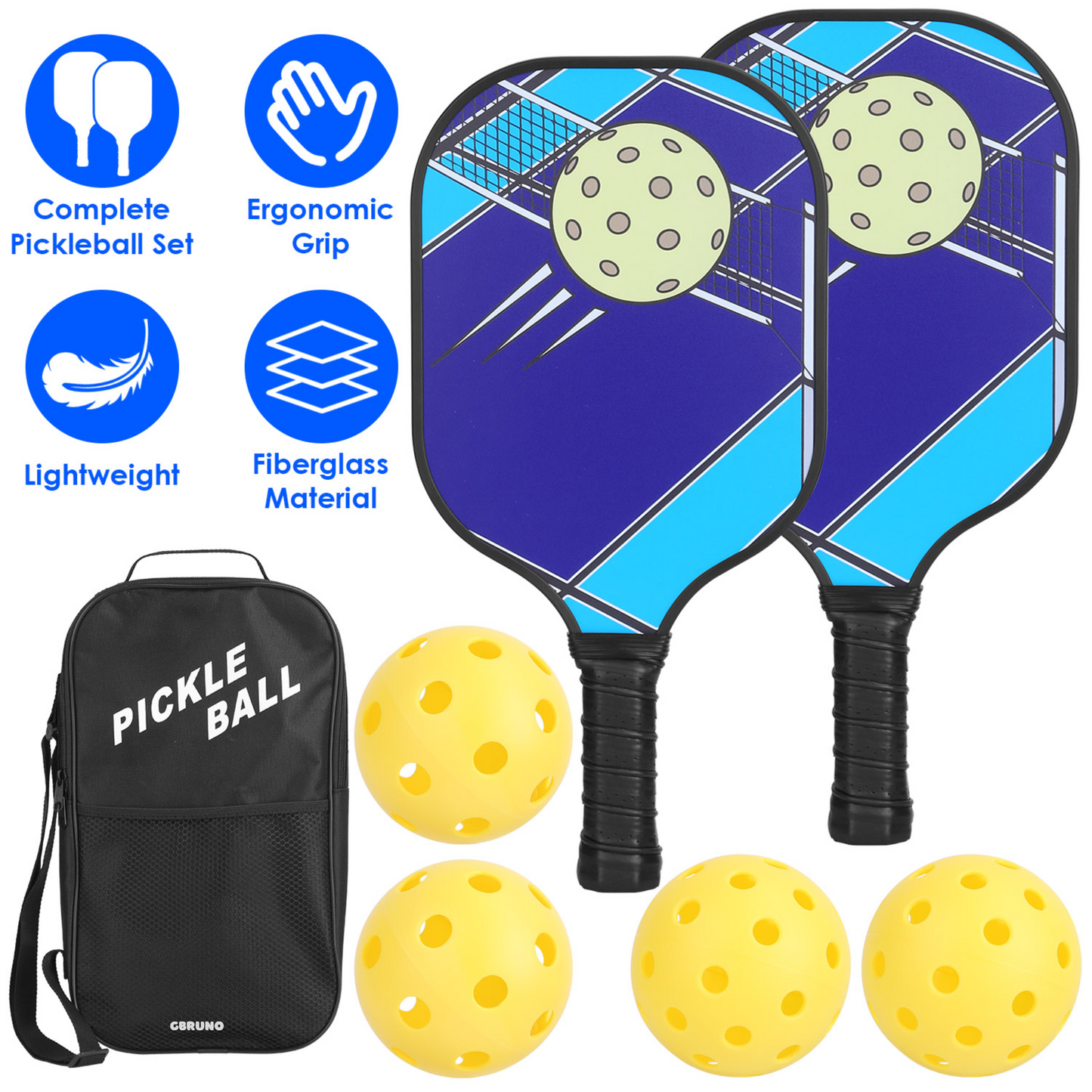 Ensemble de Pickleball Premium avec Paddles en Fibres de Verre et Sac de Transport