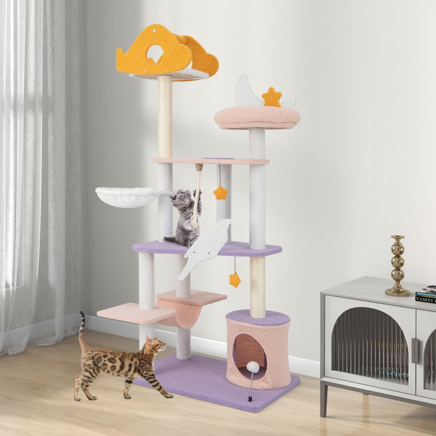 66 Inch Multi-level Cat Tree with Scratching Posts - Purple