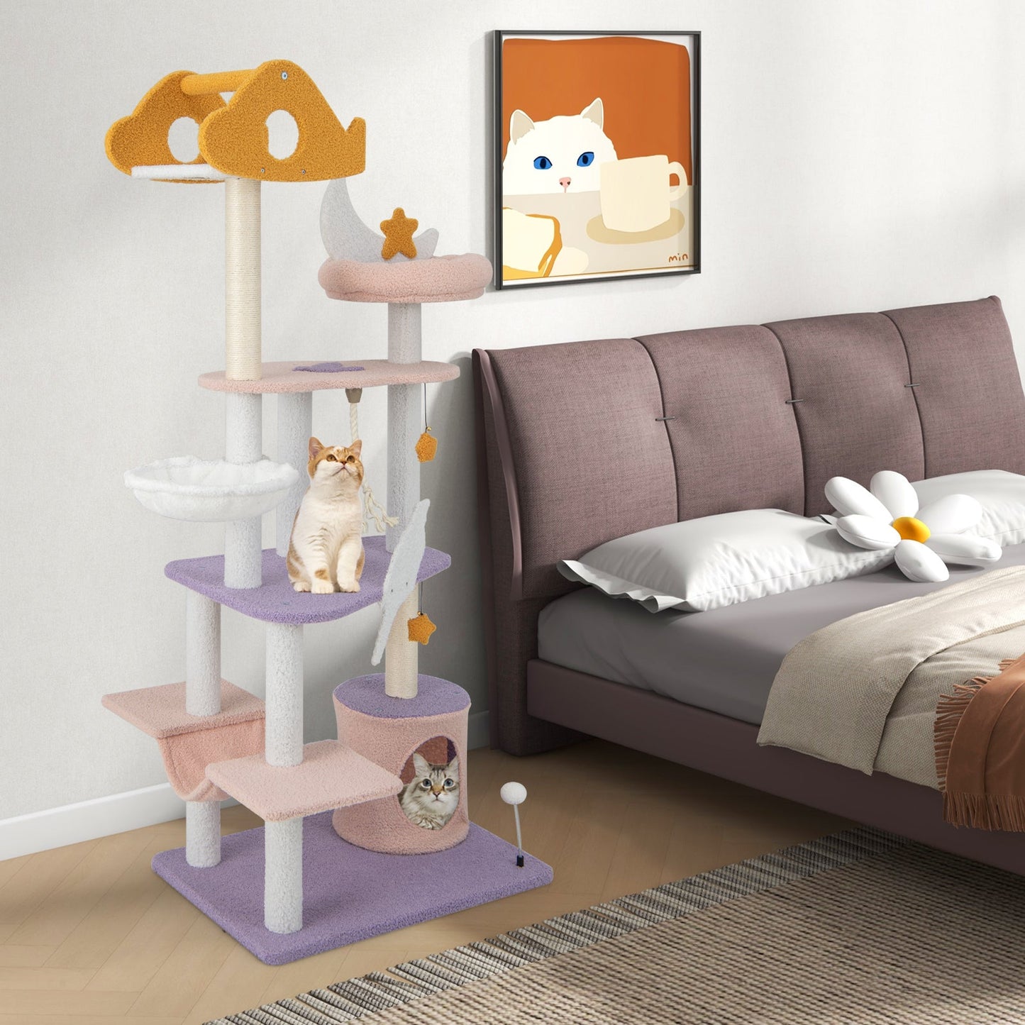 66 Inch Multi-level Cat Tree with Scratching Posts - Purple