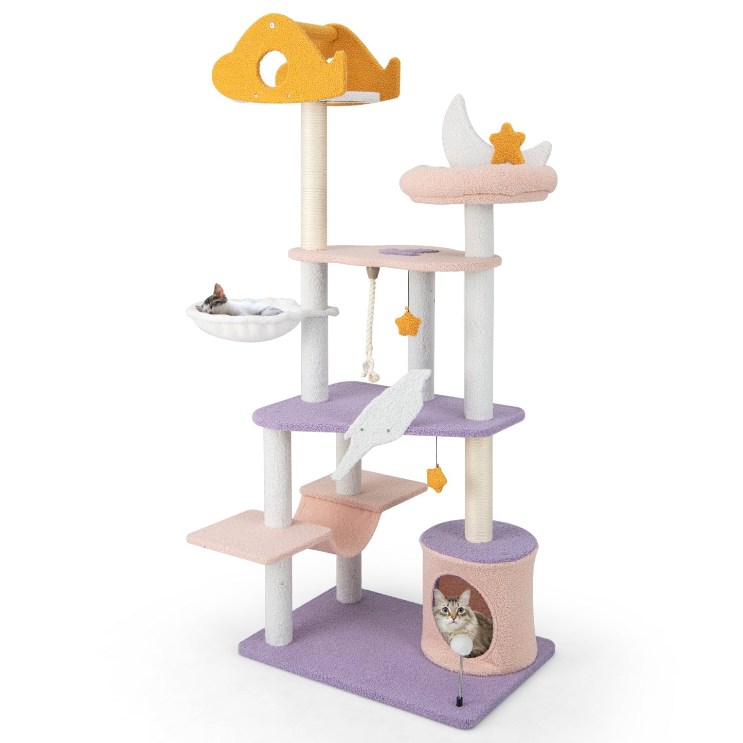 66 Inch Multi-level Cat Tree with Scratching Posts - Purple