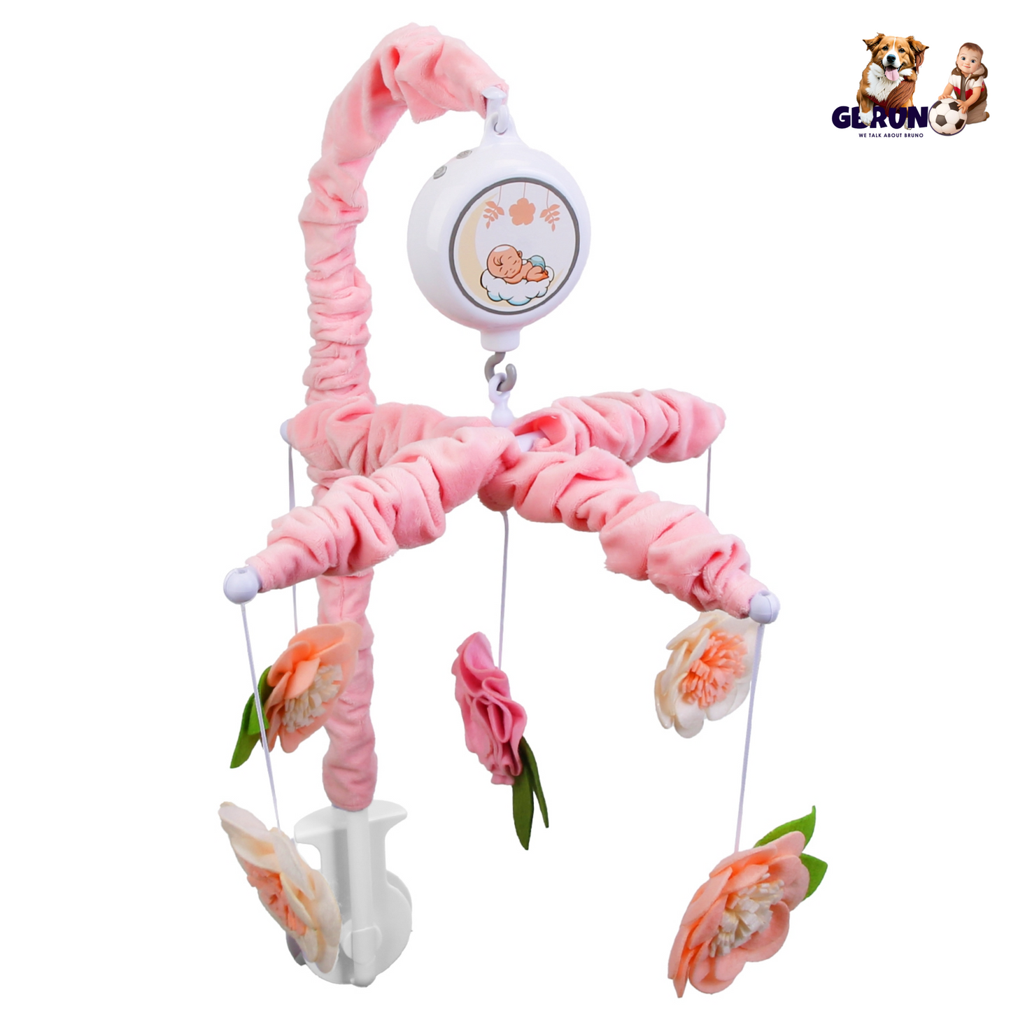 Mobile musical Gbruno pour filles - 12 mélodies et 5 hochets en fleurs