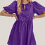 Elegant Ruched Puff Sleeve Mini Dress with Bow Detail