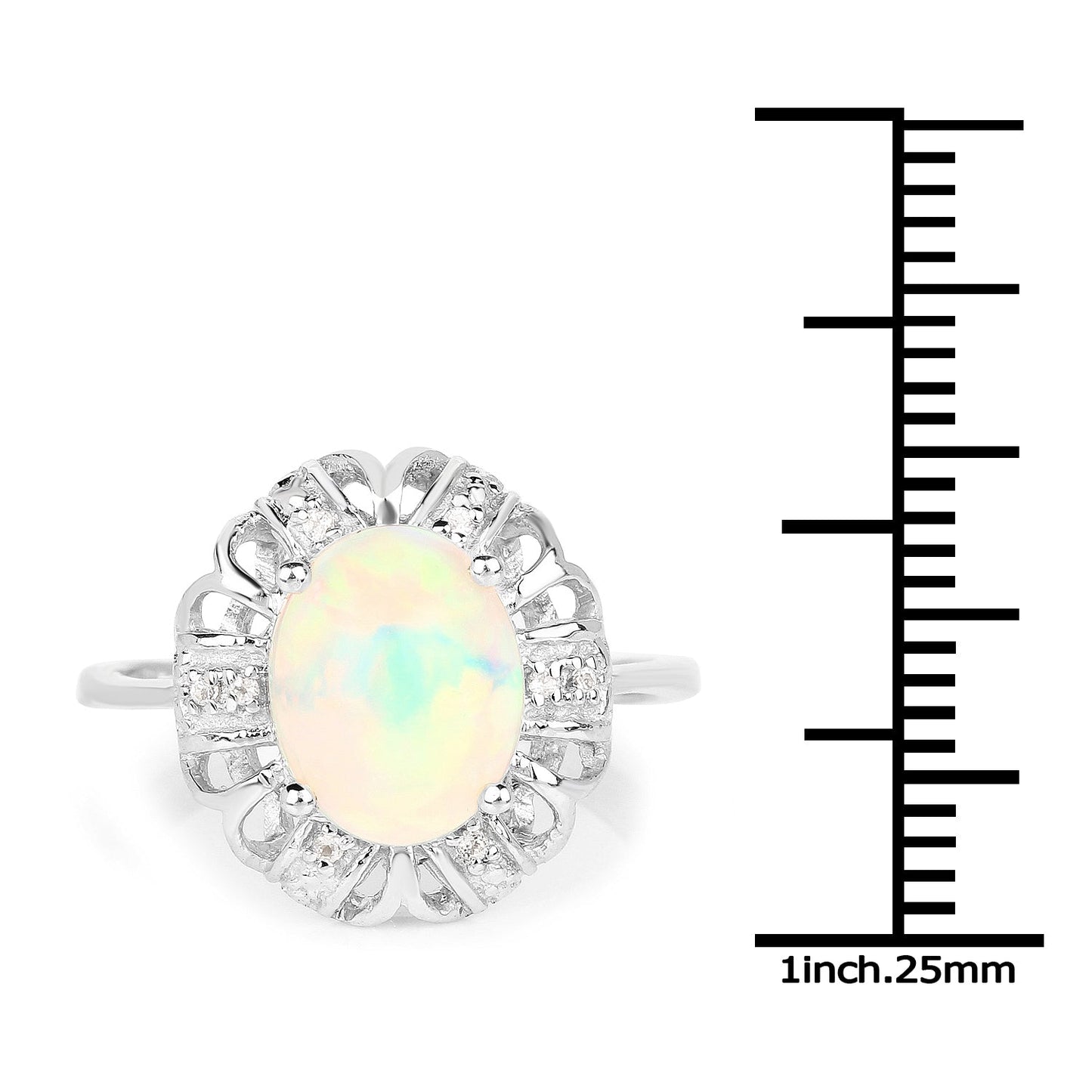 Anillo de plata esterlina con ópalo etíope genuino de 1.73 quilates y topacio blanco