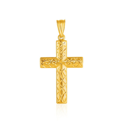Pendentif croix texturé réversible en or jaune 14 carats