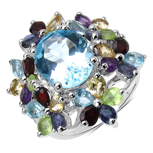 Anillo de Compromiso de Múltiples Piedras de 10.34 Quilates en Plata Esterlina .925