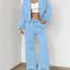 Ensemble de Veste Zippée en Couleur Unie et Pantalons à Jambes Larges