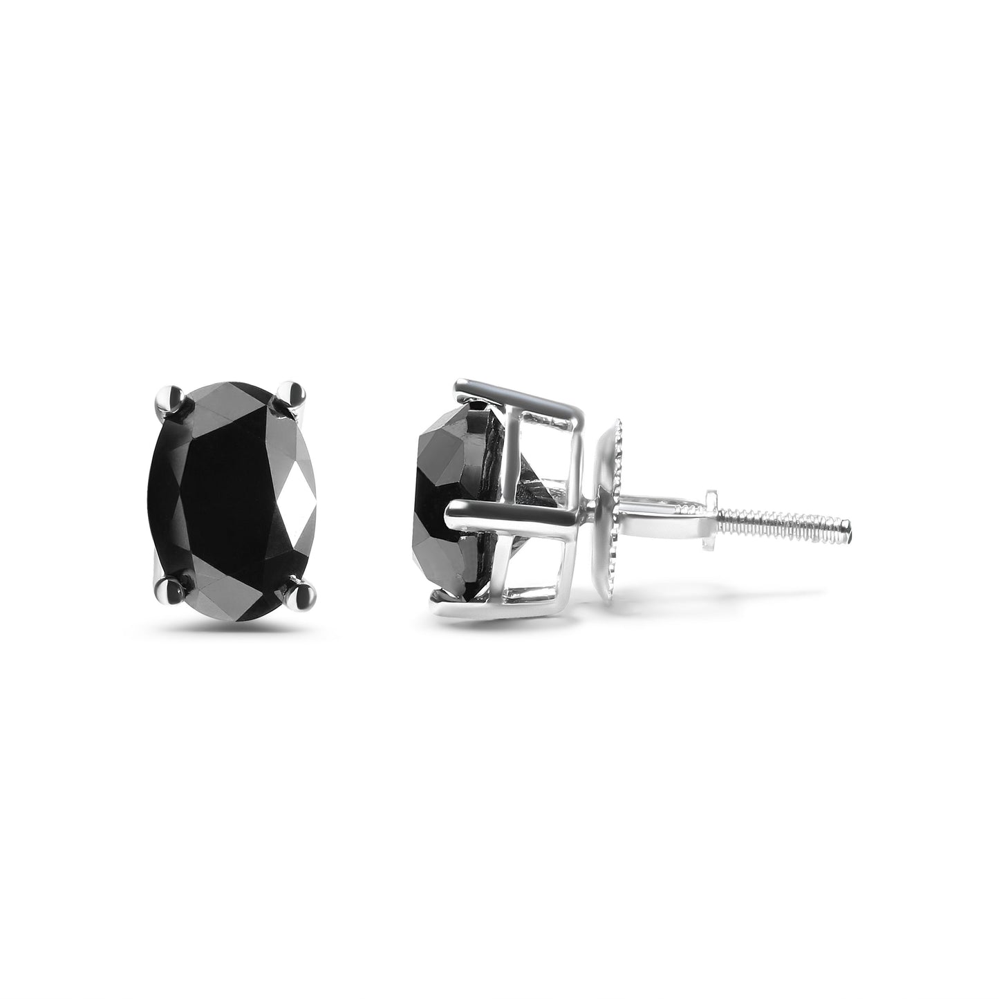 Pendientes de Stud de Diamante Negro Corte Ovalado en Oro Blanco de 14K