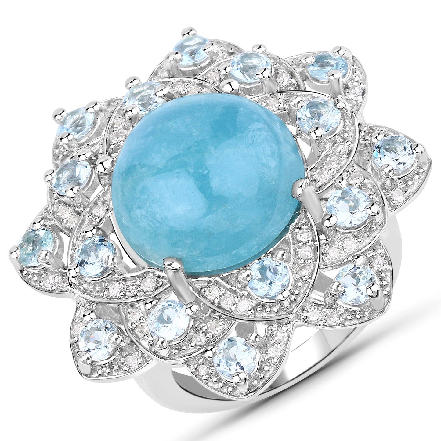 Anillo de Compromiso de Acero Inoxidable con Aguamarina y Diamantes de 12.72 Quilates