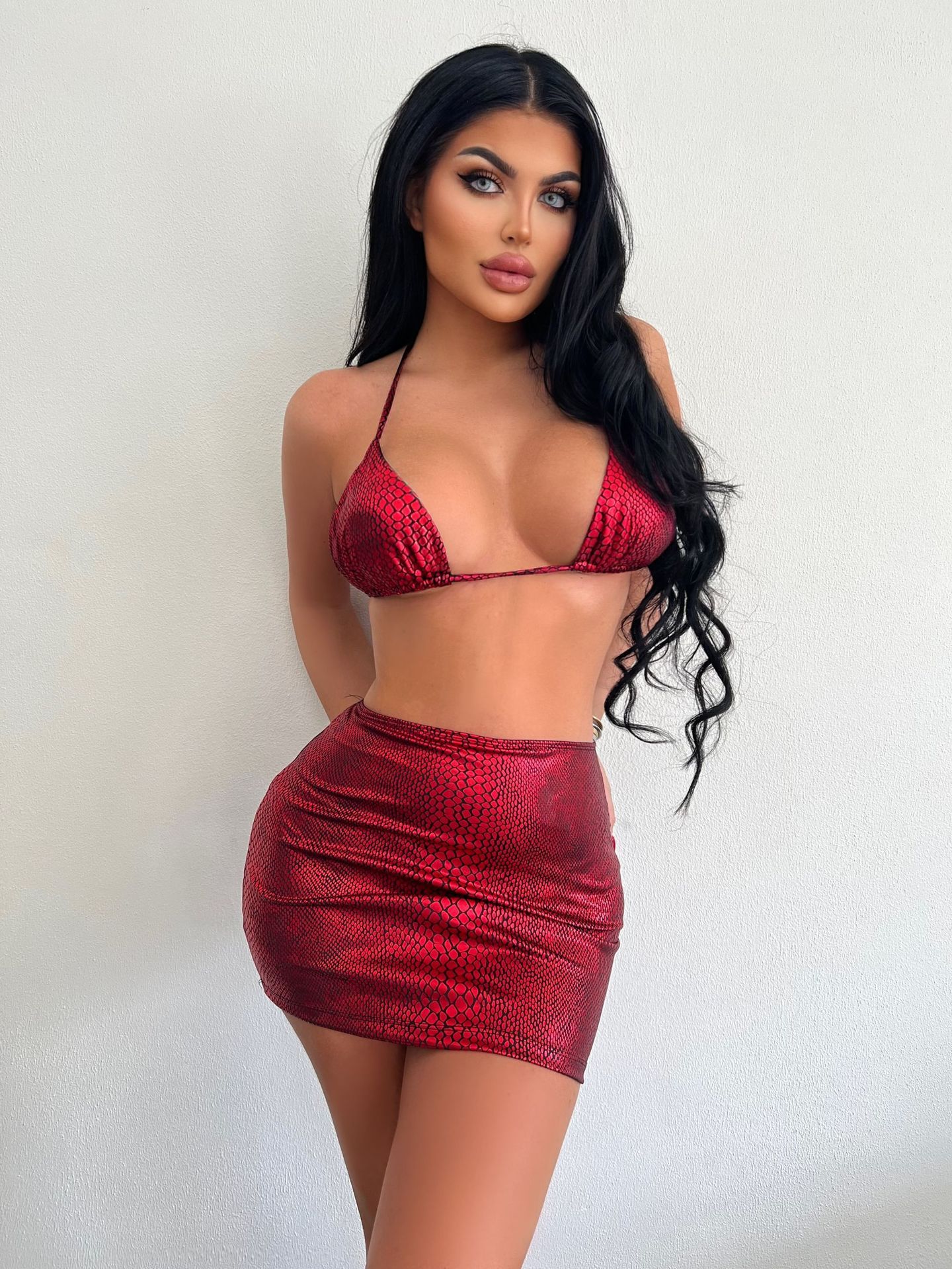 Women's 3 Piece Halter Snake Pattern Bikini Set with Cover Up