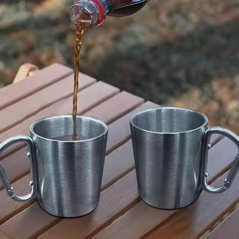 Outdoor mountaineering button, water cup, trip, camping, portable button, 201 stainless steel material - Korvel