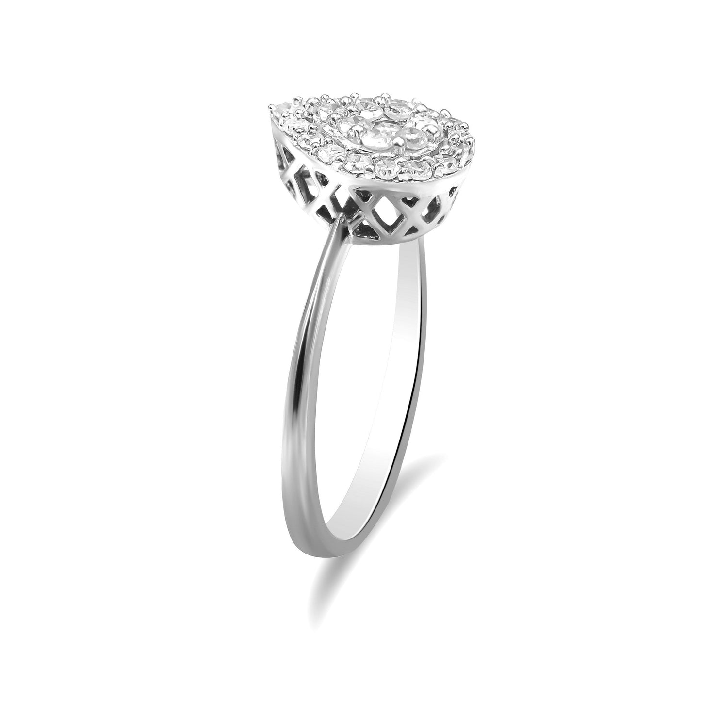 Anillo de Promesa en Forma de Pera con Diamantes en Racimo de Oro Blanco de 10K - Talla 7