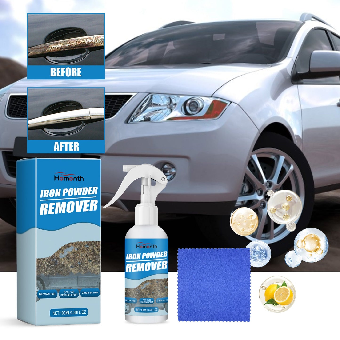 HOMONTH Iron Powder Remover, Decontamination Refurbishing Spray For Metal Parts Of Bicycle Wheels - Korvel
