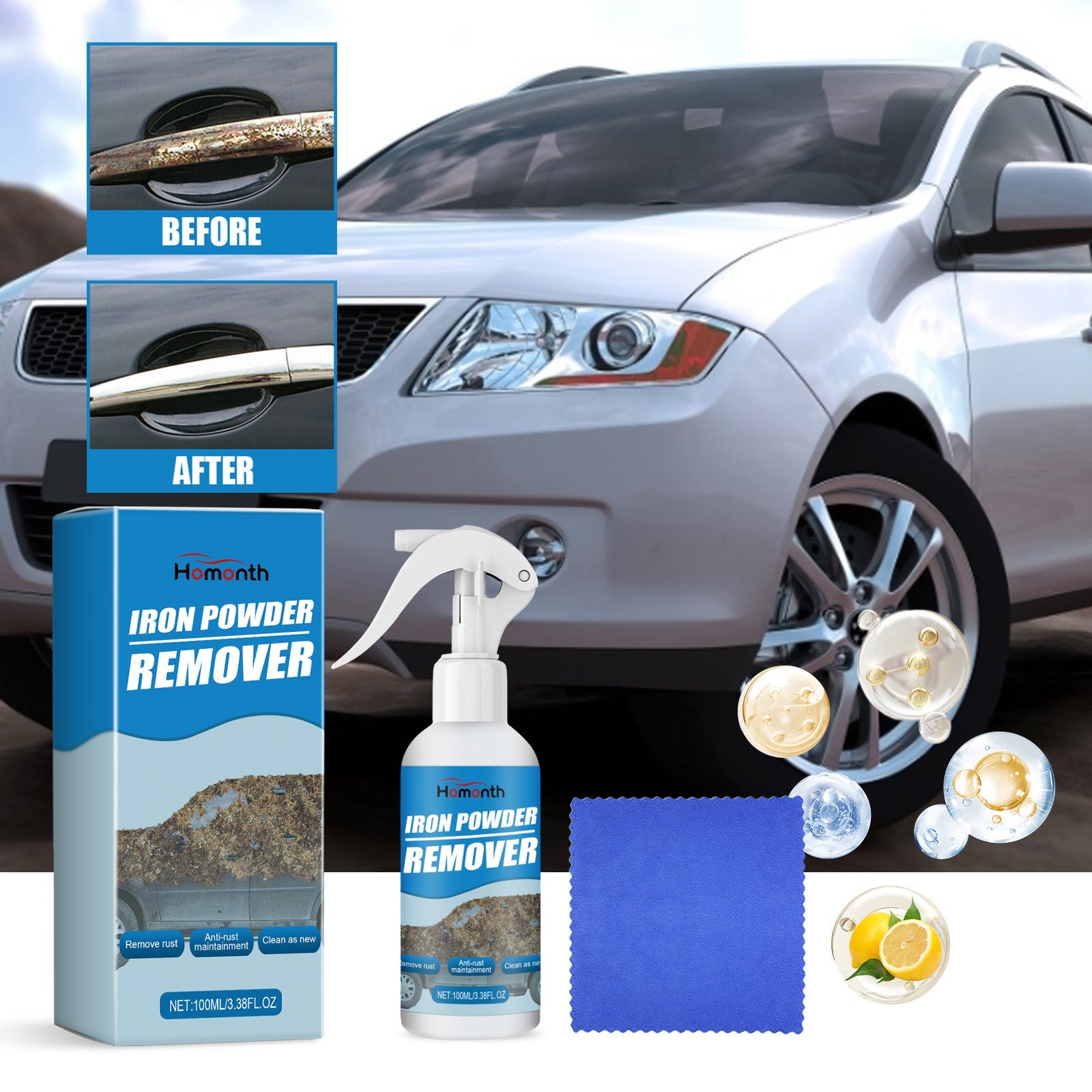 HOMONTH Iron Powder Remover, Decontamination Refurbishing Spray For Metal Parts Of Bicycle Wheels - Korvel