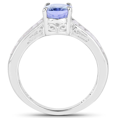 2.13 Carat Genuine Tanzanite & White Topaz Sterling Silver Ring