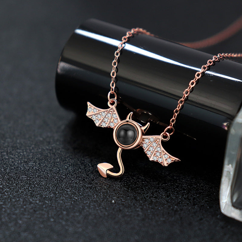 100 languages I love you, projection necklace, female demon, niche European and American design, collarbone chain jewelry - Korvel