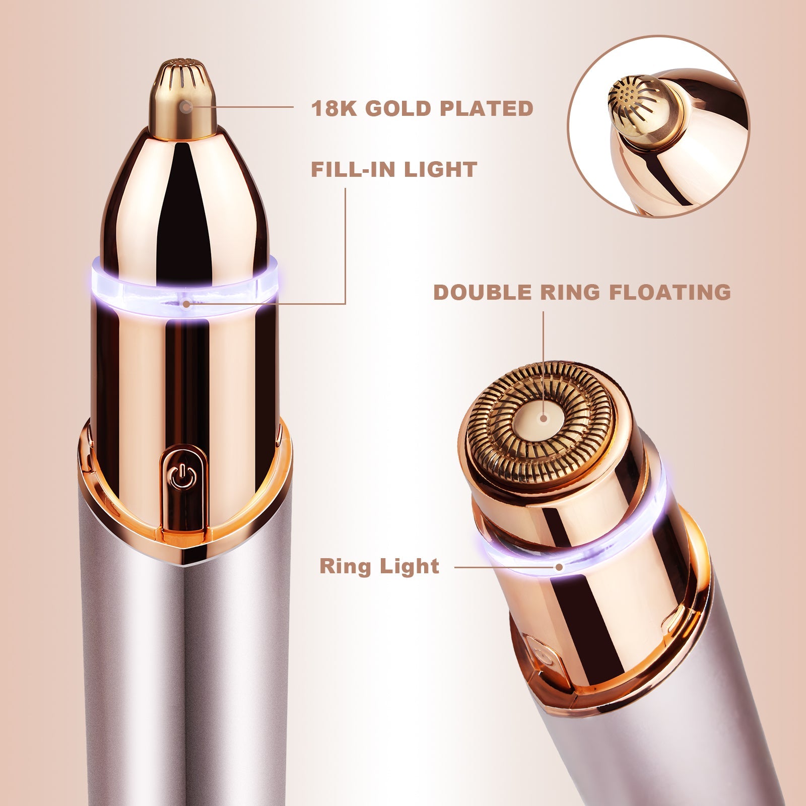 Rechargeable Eyebrow and Facial Hair Remover for Women 2 in 1 Razor with Built-in LED Light for Painless Hair Removal - Korvel