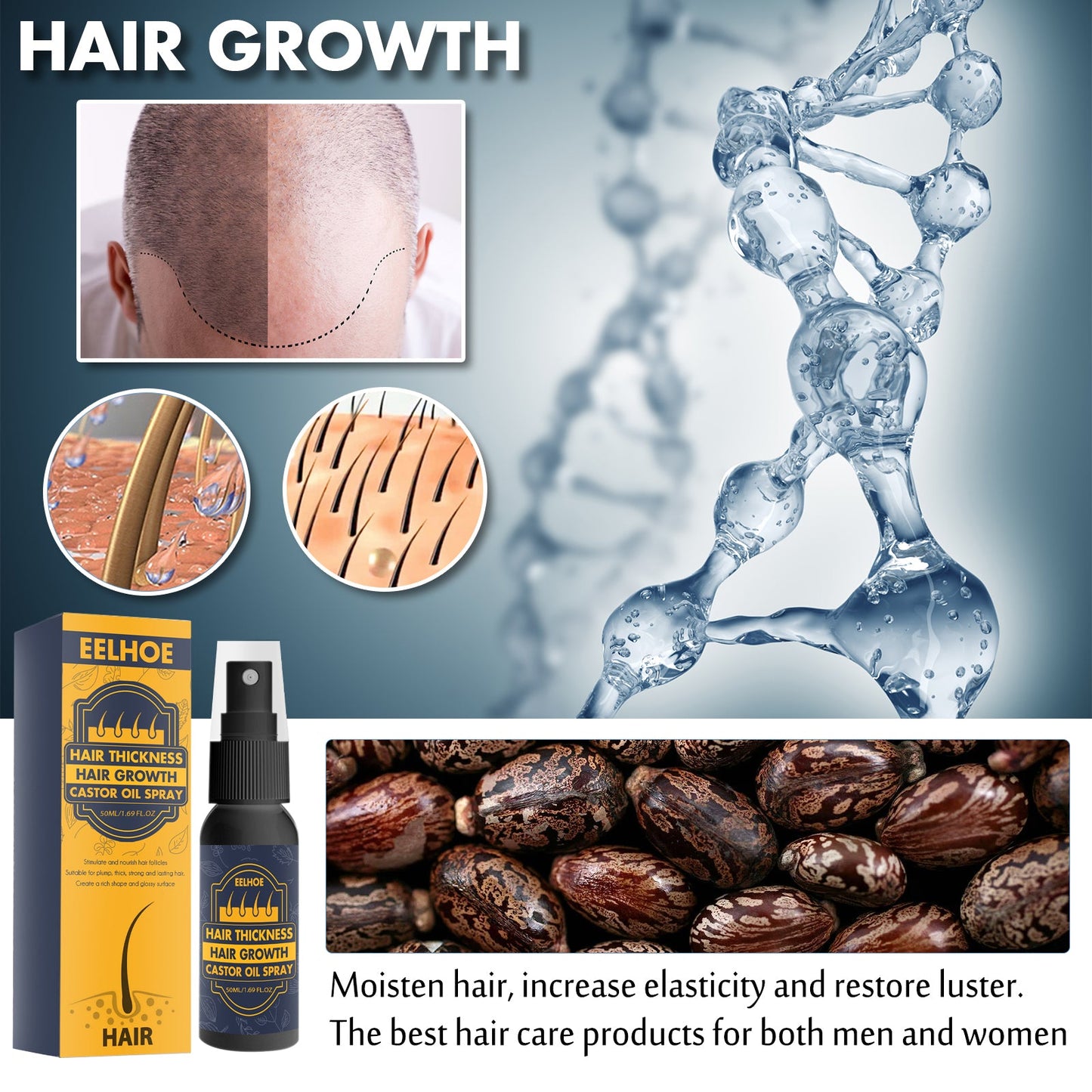 Dense Castor Oil Nutrient Solution, Hair Prevention, Moisturizing Hair Follicles Massage Repair Hair Hair - Korvel