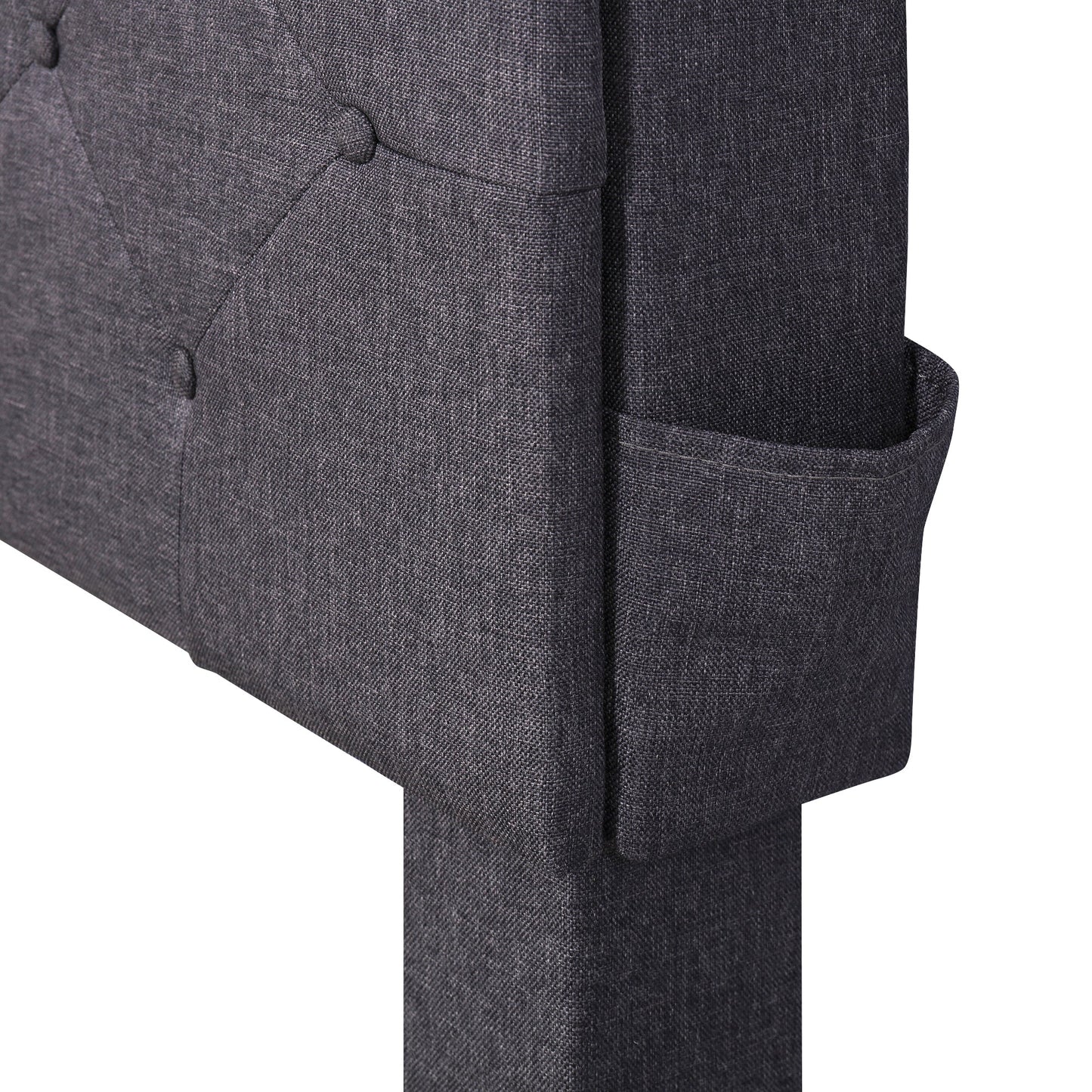 Queen Size Upholstered Platform Bed with Storage & LED, Dark Gray