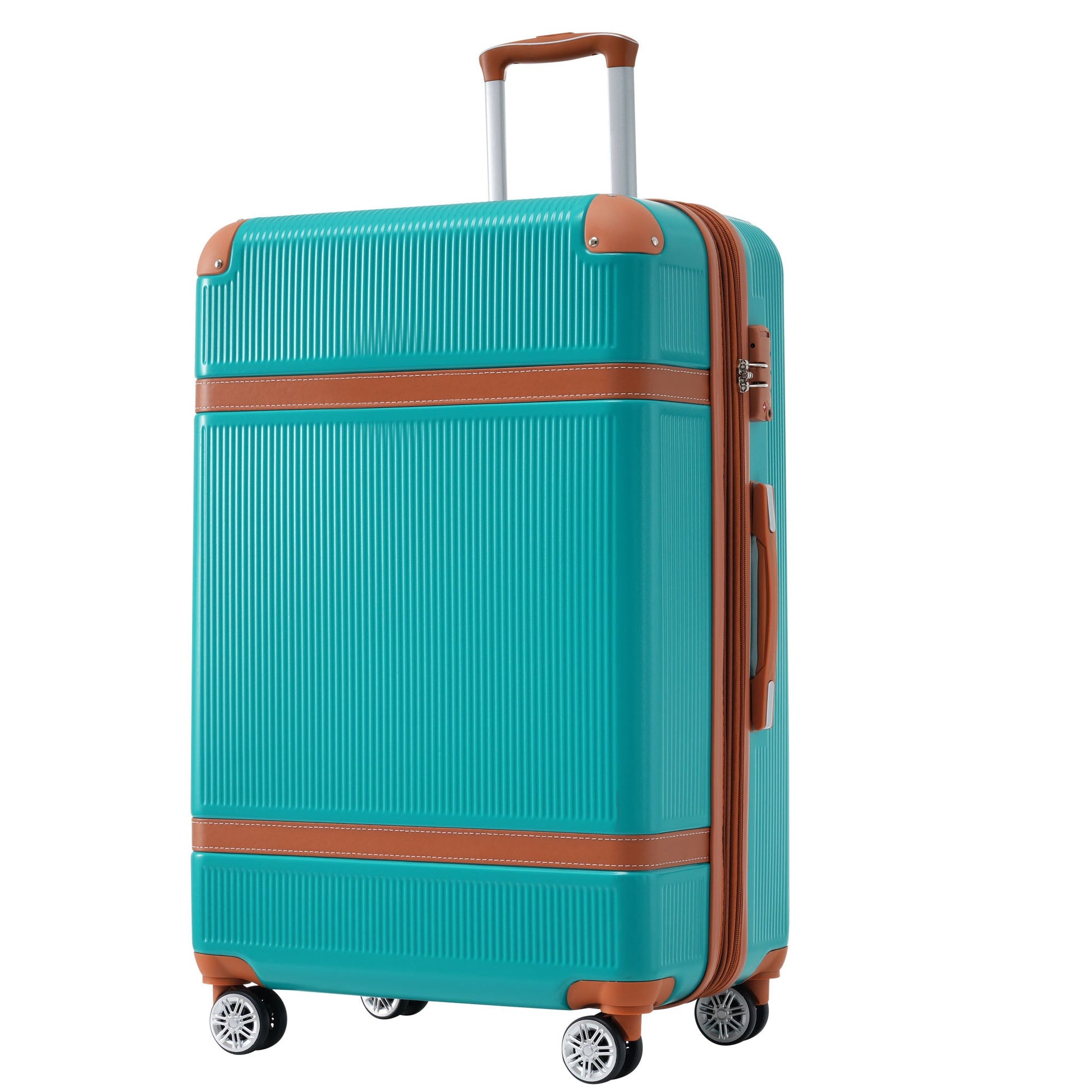 Hardshell Luggage Sets 3 Piece double spinner 8 wheels Suitcase with TSA Lock Lightweight 20''24''28'' Green + ABS - Korvel