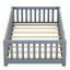 Twin Size Bed Floor Bed with Safety Guardrails and Door for Kids, Gray - Korvel