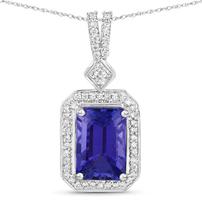 Pendentif en tanzanite véritable de 2,56 carats et diamants blancs en or blanc 14K