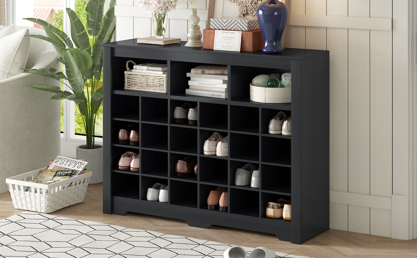 ONTREND Sleek Design 24 Shoe Cabinet - Modern Black Organizer