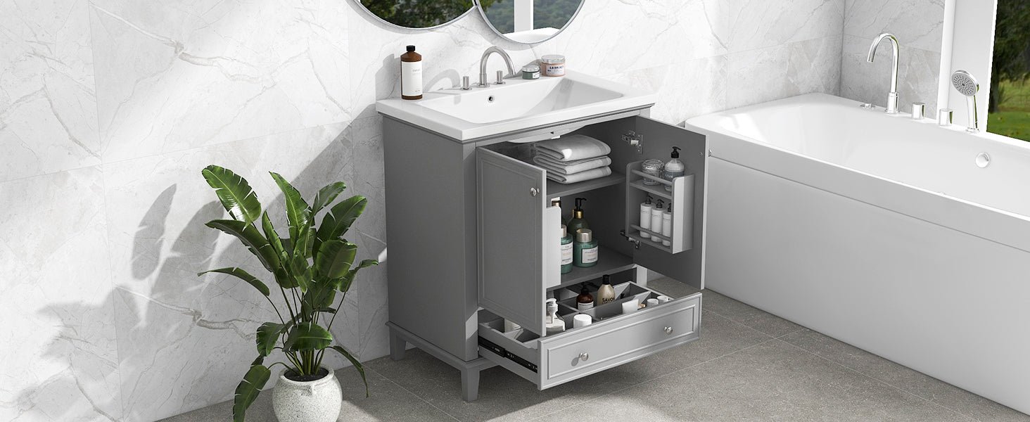 30inchgrey Bathroom Vanity with Sink ComboMulti-functional Bathroom Cabinet with Doors and Drawer Solid Frame and MDF Board - Korvel